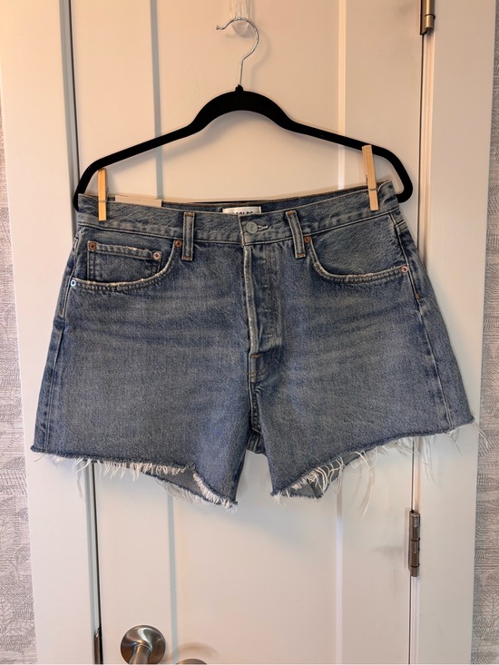 AGOLDE Pants - New Agolde Parker Long Shorts Womens Sz 29 Blue Denim Cut Off Button Fly Raw Hem